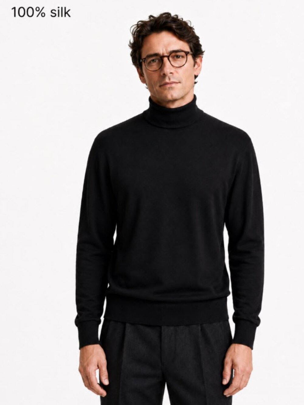 Jos. A. Bank Signature 100% Silk Black Turtleneck Sweater Men Medium